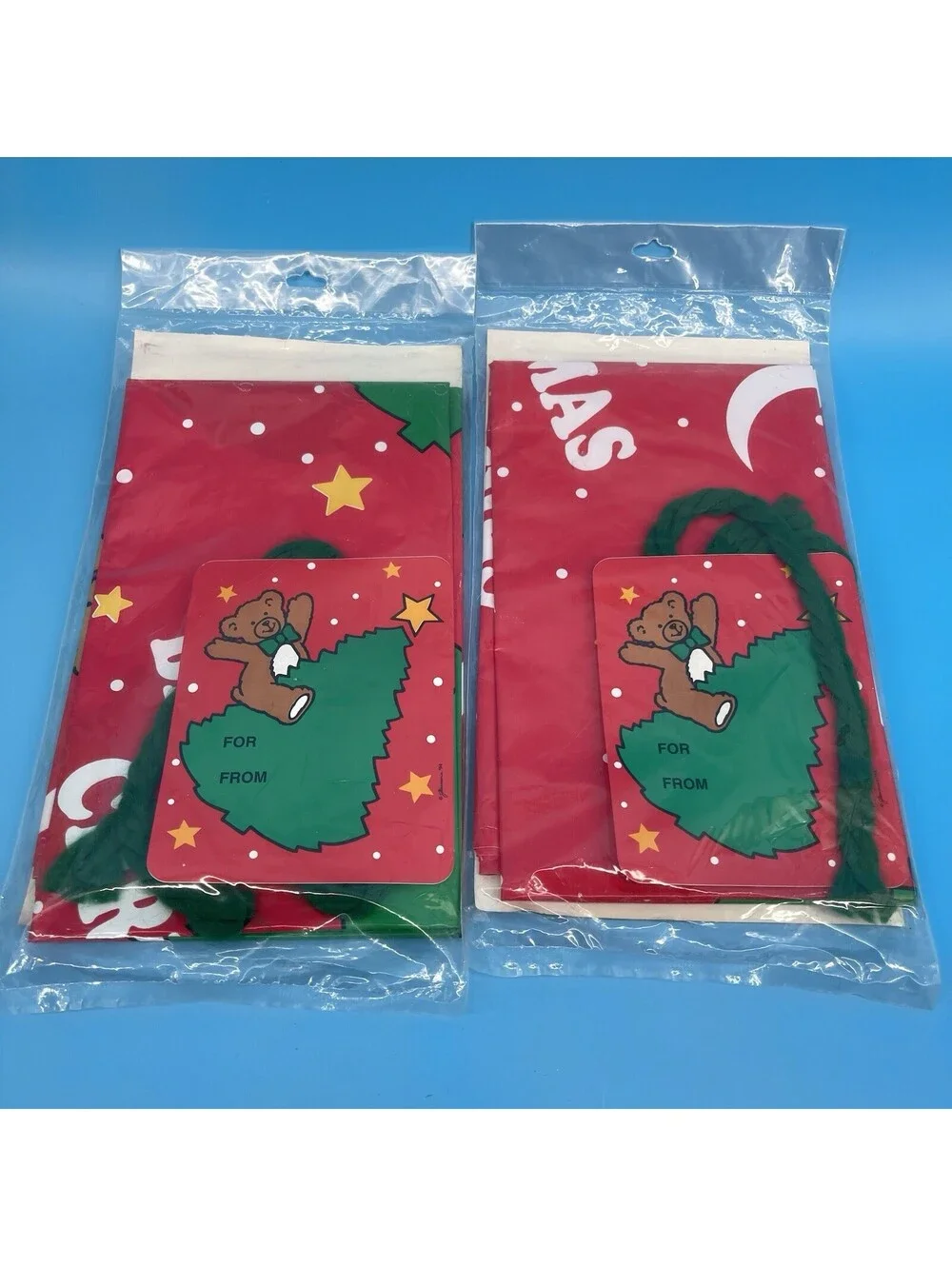 VTG 1995 Christmas Giant Gift Bags Lot of 2 36x44 Bear Gift Wrap NOS